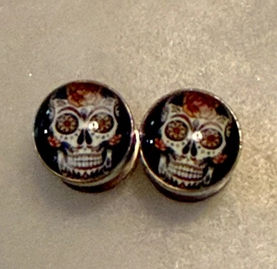 Aretes con calavera de azúcar vanguardistas día de los muertos tatuaje tornillo trasero mancuerna retro Foto 1 de 4
