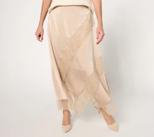 Me by Jennie Garth Petite Bella Satin Skirt with Lace Detail Champagne XL New - Picture 1 of 1