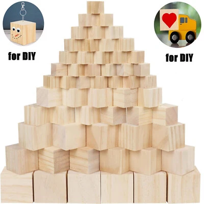 Natural Wooden Blocks Cubes Smooth Small Wood Craft Square DIY Handmade Toys - Image 1 of 4