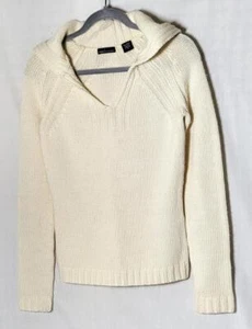 Moda International Hoodie S V-Neck Knit Sweater Cream Long Sleeve Soft Women's - Imagen 1 de 4