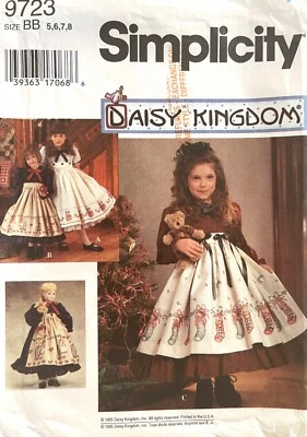 1990's Simplicity Child's Dress,Apron,Doll Clothes Pattern 9723 Size 5-8 UNCUT - Image 1 of 2