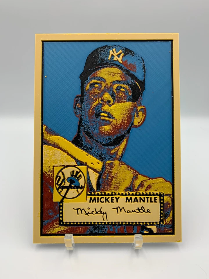 1952 Topps #311 Mickey Mantle novato radiocontrol Hueforge impreso en 3D arte pop multicolor Foto 1 de 1