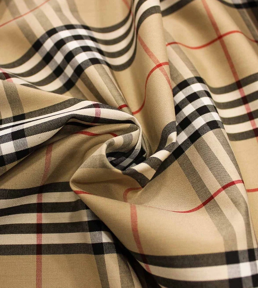 Tessuto Scozzese Tartan Fondo Beige Trapuntato, altezza h 160cm, PREZZO PER 50cm - Immagine 1 di 4