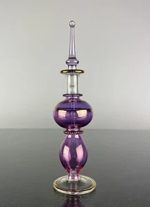 Mini Perfume Bottle Blown Glass Bottle Gold Trim Egyptian Glass Collectible - Picture 1 of 7