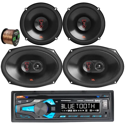Dual 1DIN Bluetooth Receiver 2x 6.5" 225W, 6x9" 375W Car Speakers + Speaker Wire - Image 1 of 4