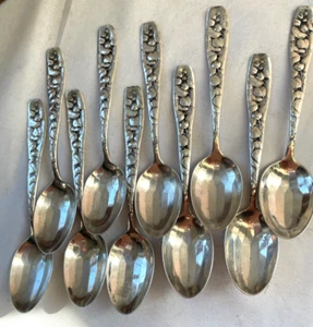 ANTIQUE BERRY BY WHITING STERLING 10 DEMITASSE SPOONS - FREE SHIP - Picture 1 of 4