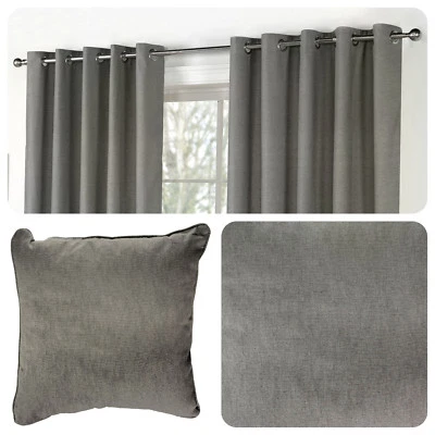 Fusion SORBONNE Eyelet Curtains Charcoal Grey Ready Made Ring Top Drapes Cushion - Image 1 of 2
