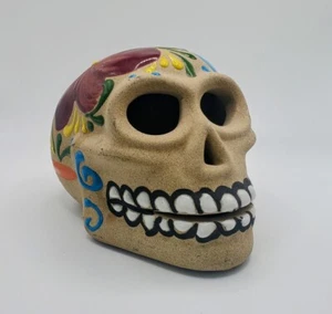 Mexikanischer Talavera Zuckerschädel Volkskunst Keramik Tag der Toten Blumen Halloween - Bild 1 von 7