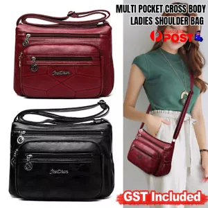 Women’s Multi Pocket Cross Body Ladies Shoulder Bag Messenger Leather Handbag - Picture 1 of 9