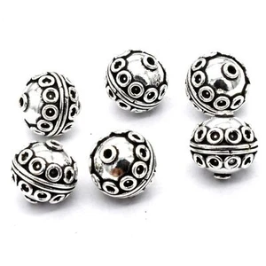 10 PCS 14MM SOLID COPPER BALI BEAD ANTIQUE STERLING SILVER PLATED  25 - Picture 1 of 3