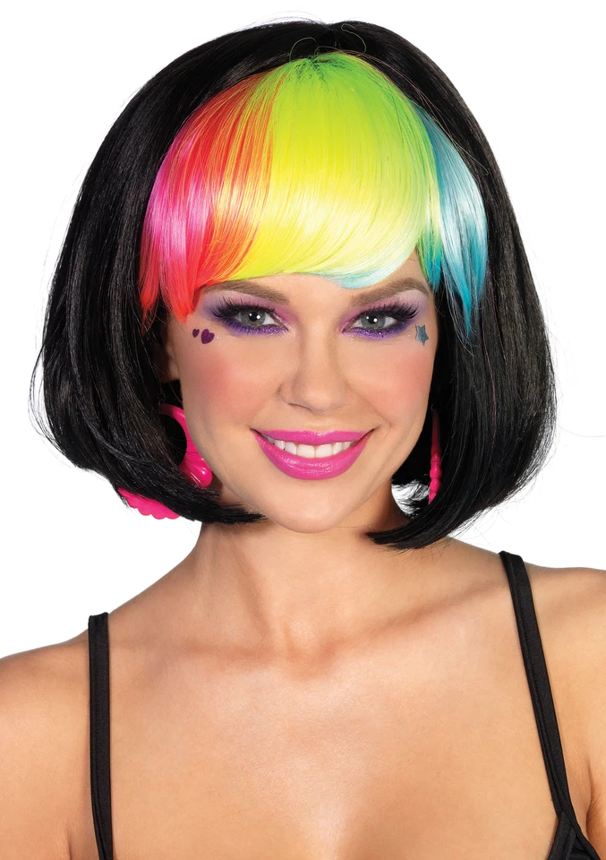 Leg Avenue Pop Rainbow Bang Bob Wig, Black Rainbow, One Size - Image 1 of 1