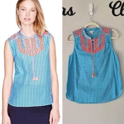 J. Regata Crew algodão bordado borlas sem mangas azul rosa tamanho 6 - Imagem 1 de 4