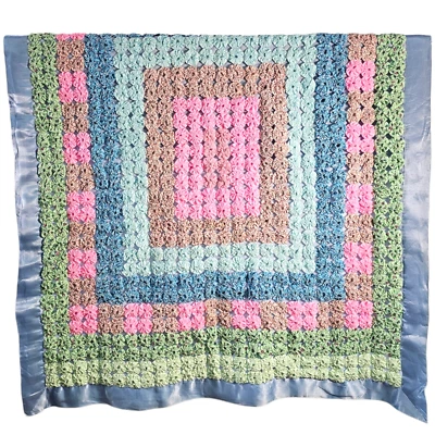 Baby Quilt Handmade YoYo Patchwork Crib Cotton Polyester 43"x 36" 1979 - Image 1 of 4
