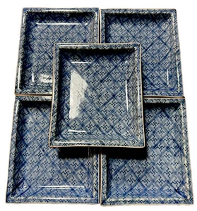 Set of 5 Blue White Rectangular Sushi Serving Dish Plate Tray Individual - Picture 1 of 3