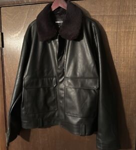 Men’s 2xL Black Faux Leather Bomber Jacket / New