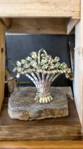 Krone Trifari Art Deco Diamant Strass & Silber Blume Korb Brosche Pin - Bild 1 von 5