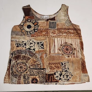 Vintage 80s 90s Stunt 100%  Silk Tank Top Blouse sz M/L brown earth tone ethnic - Picture 1 of 13
