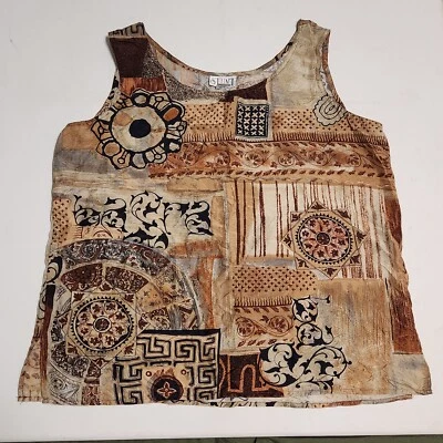 Blusa sin mangas vintage años 80 90 acrobacias 100 % seda talla M/L marrón tono tierra étnico Foto 1 de 4