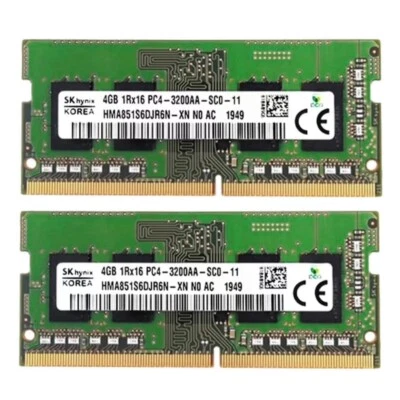 Hynix 8GB 2X4GB DDR4 3200MHz PC4-25600 Notebook SODIMM Memory Ram HMA851S6DJR6N - Image 1 of 4