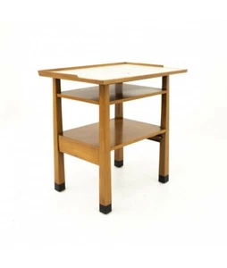 Dunbar Mid Century Walnut and White Laminate Side End Table - Picture 1 of 8