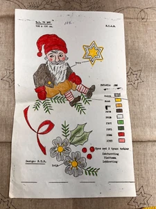 Vintage skandinavischer Weihnachtsmann gestempelt Stickerei 40" Quadrat Leinen handkoloriertes Muster! - Bild 1 von 11