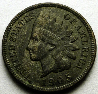 Improper Alloy Mix Error 1905 Indian Head Antique Bronze Penny XF Full Liberty - Image 1 of 4