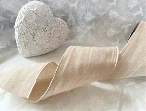 Eleganza Natural LINEN Wire Edged burlap Ribbon - var lengths 32 50 70 & 100mm - Picture 1 of 3