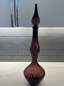 VTG-XL Empoli Purple Amethyst Glass 27.5” Optic Genie Bottle Decanter w/Stopper - Picture 1 of 8