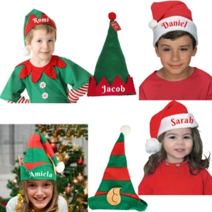 Cappello Babbo Natale rosso bambino bambini elfo orecchio a righe pompom novità cappelli festa di Natale - Foto 1 di 9