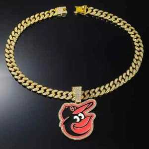Baltimore Orioles GEM NECKLACE Gold/Silver Bling Hip Hop Pendant & 24'' Chain - Picture 1 of 14