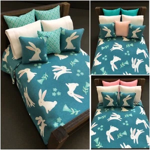Miniature dollhouse bedding.Scale 1:12. Bunnies. Easter. Spring. Adorable. - Picture 1 of 7