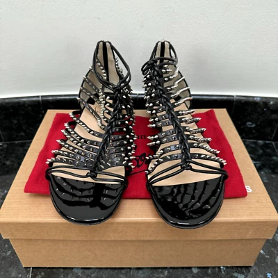 SANDALIAS CHRISTIAN LOUBOUTIN MILLACLOU CHAROL NEGRO PLATA ESPIGA 39 NUEVAS Foto 1 de 4