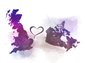 Großbritannien nach Kanada Verbindungskarte zwei Länder KUNSTDRUCK Reisen - Bild 1 von 2