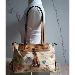 Vintage Dooney Bourke Y2K Purse Womens Beige Miami Beach Preppy Leather Tote Bag - Picture 1 of 13