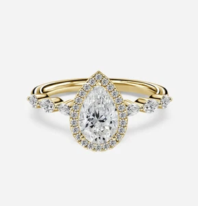 Engagement Ring 1.50 Ct Pear Cut IGI Certified Lab Grown Diamond 18K Yellow Gold - Picture 1 of 10