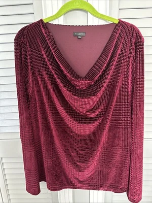 Talbots Women's Deep Burgundy Long Sleeve Top Waterfall Front Crushed Velvet XL - Image 1 of 4