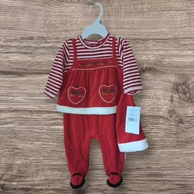 NWT Little Me Christmas 1st Outfit  Baby Girl Playwear Santa Hat Romper 6 Months - Image 1 of 4
