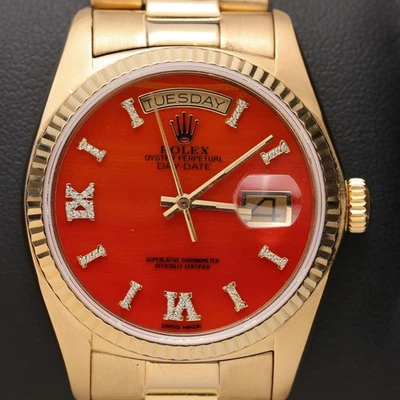 Presidential Rolex Day-Date 18238 Fluted Bezel Watch 36mm Burnt Orange Dial 18K - Image 1 of 4