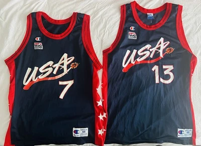Champion David Robinson(size 44) + Tim Duncan(size 48) USA Olympic Jerseys Lot - Image 1 of 2
