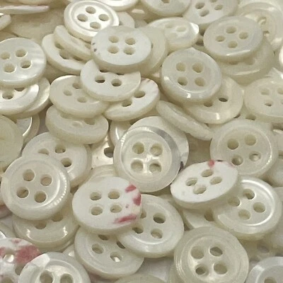 Last Lot 578 White Trocas Oyster Shell Shirt Button w/Classic Rim 11mm 7/16" 4h - Image 1 of 4