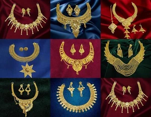 Indian Bollywood Wedding Bridal Gold Plated Necklace Earring Fashion Jewelry Set - Picture 1 of 17