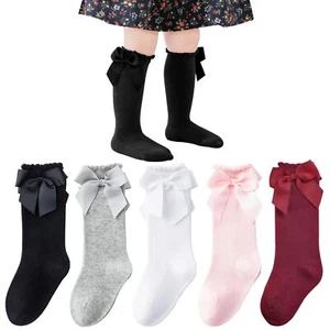Baby Knee High Socks Toddler Long Socks Girls Bow Ruffled Knee Socks Cotton T... - Picture 1 of 7