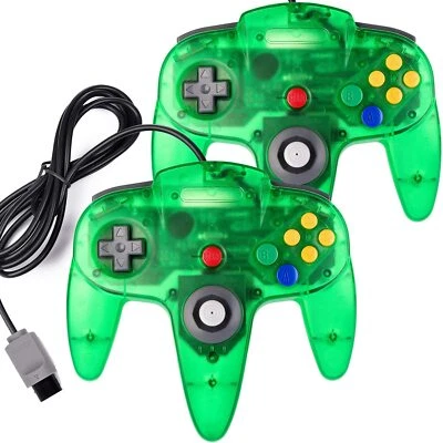 Pacote com 2 controles N64 joystick gamepad longo com fio para console Nintendo 64 clássico - Imagem 1 de 4