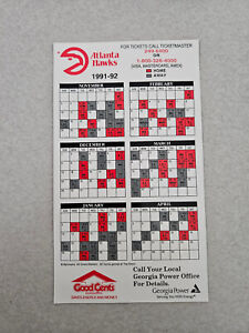 MS20 Atlanta Hawks 1991/92 NBA Basketball Magnet Schedule - Good Cents/GA Power