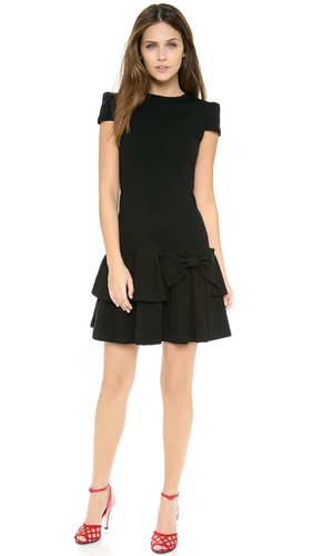 Abito in jersey nuovo con etichette 100% autentico rosso Valentino donna nero fiocco arricciato $495 taglia S