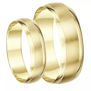 9ct Yellow Gold His & Hers Textured & Polished Wedding Ring Bands 4&6mm / 5&7mm - Picture 1 of 10