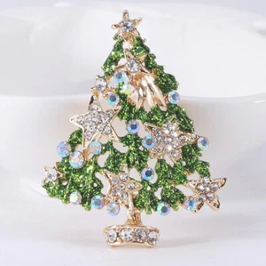 Christmas Tree Brooch Rhinestone Christmas Tree Brooch Holiday Brooch Pin - Picture 1 of 4