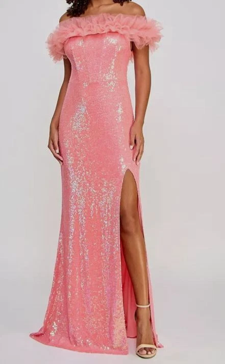 Pear Culture Juniors' Women's Pink Tulle Sequins Off-Shoulder Dress Size 1-2