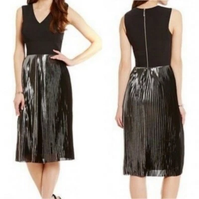 NWT Antonio Melani Cilan Stretch Metallic Crepe Dress Black Silver Retail $149 - Image 1 of 4