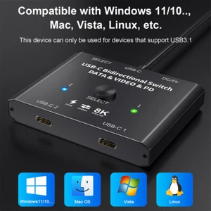 NEW 8K USB C Type-C Bi-Direction Switch 1x2/2x1 PD Data Video Switcher Splitter - Picture 1 of 14